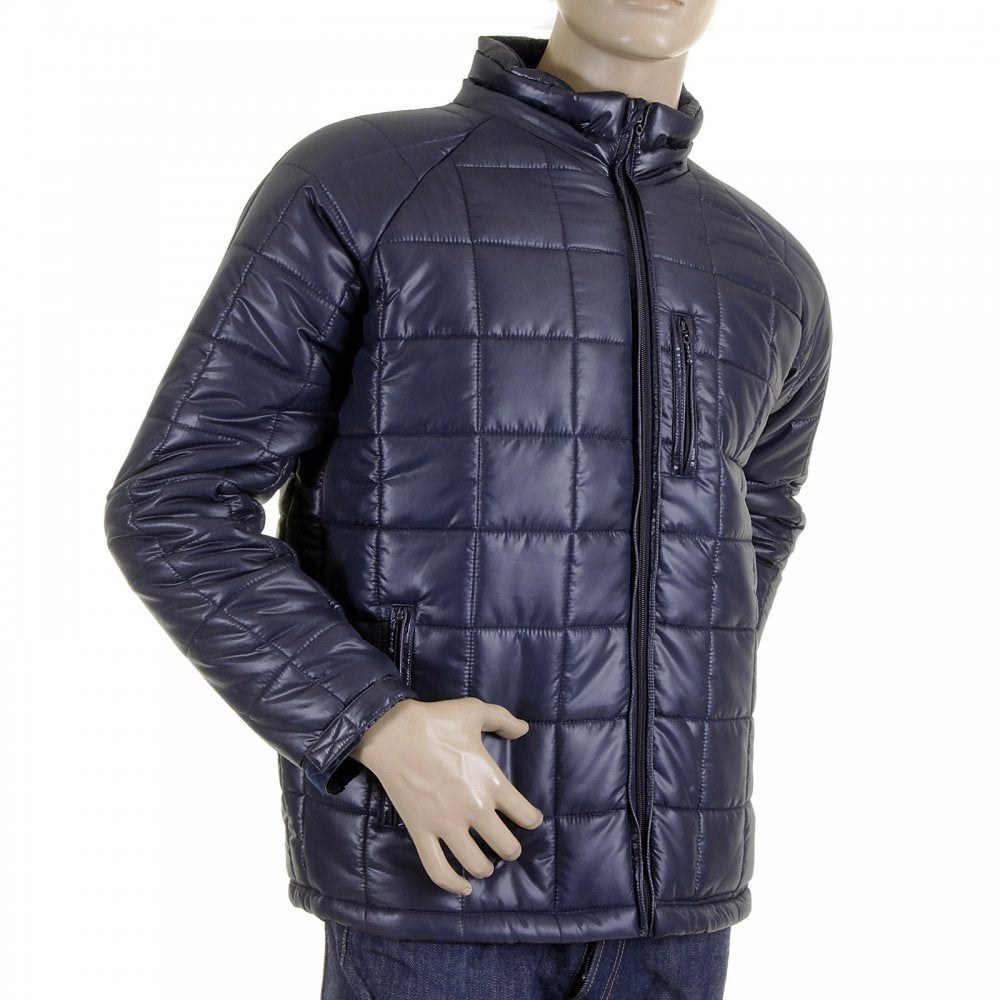 Mens Navy Nylon Zip Up Down Filled Regular Fit Quilted Jacket