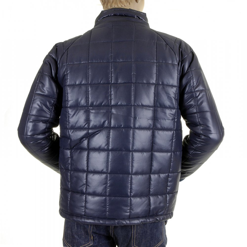 Mens Navy Nylon Zip Up Down Filled Regular Fit Quilted Jacket