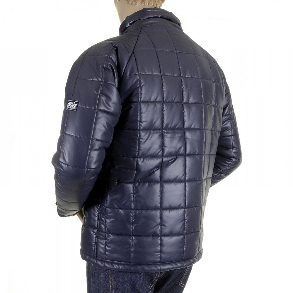 Mens Navy Nylon Zip Up Down Filled Regular Fit Quilted Jacket