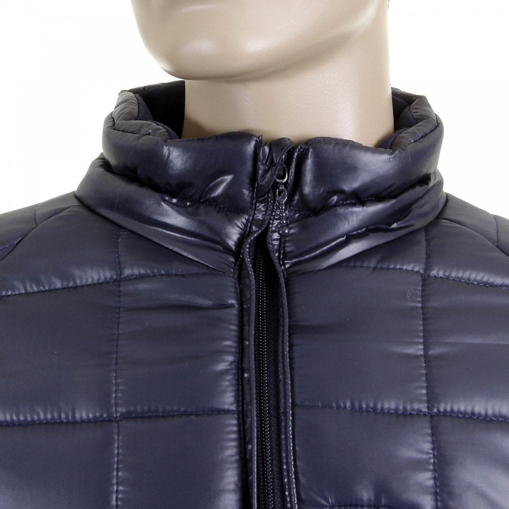 Mens Navy Nylon Zip Up Down Filled Regular Fit Quilted Jacket