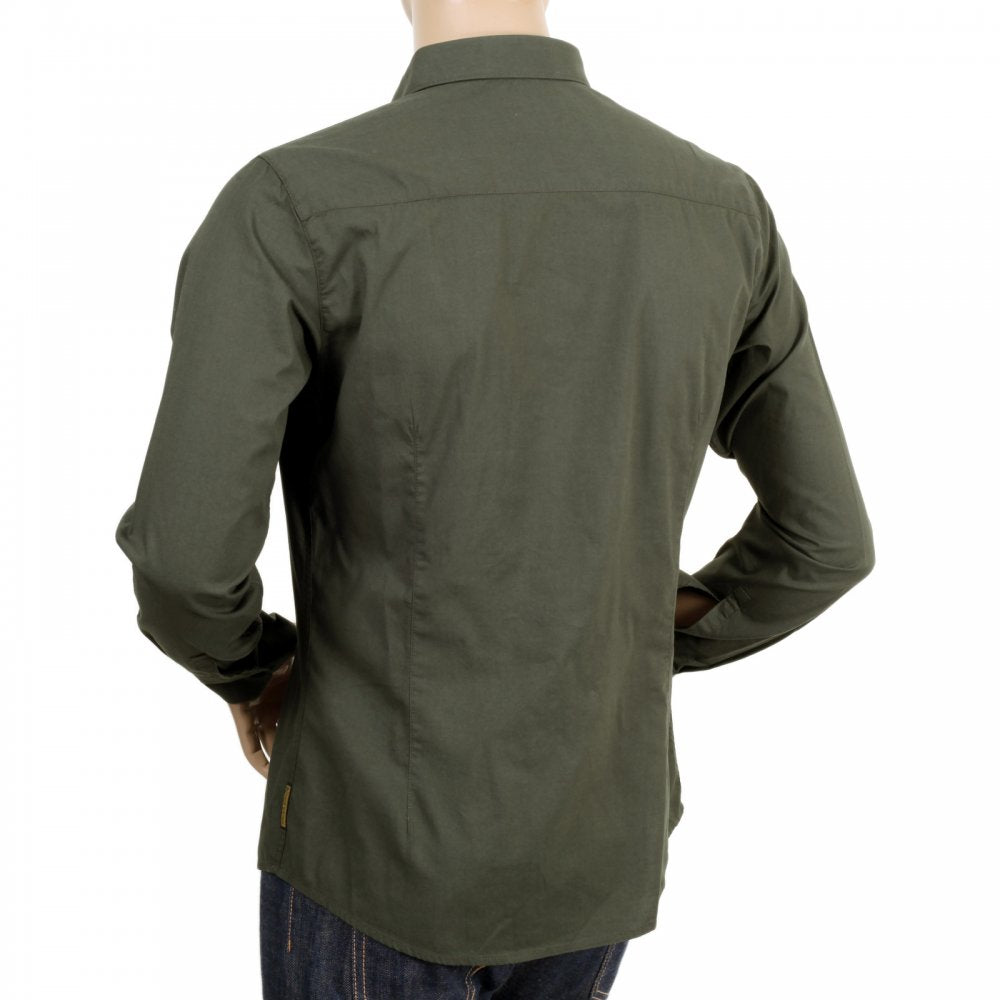 Mens Long Sleeve Green Stretch Cotton Slim Fit Shirt