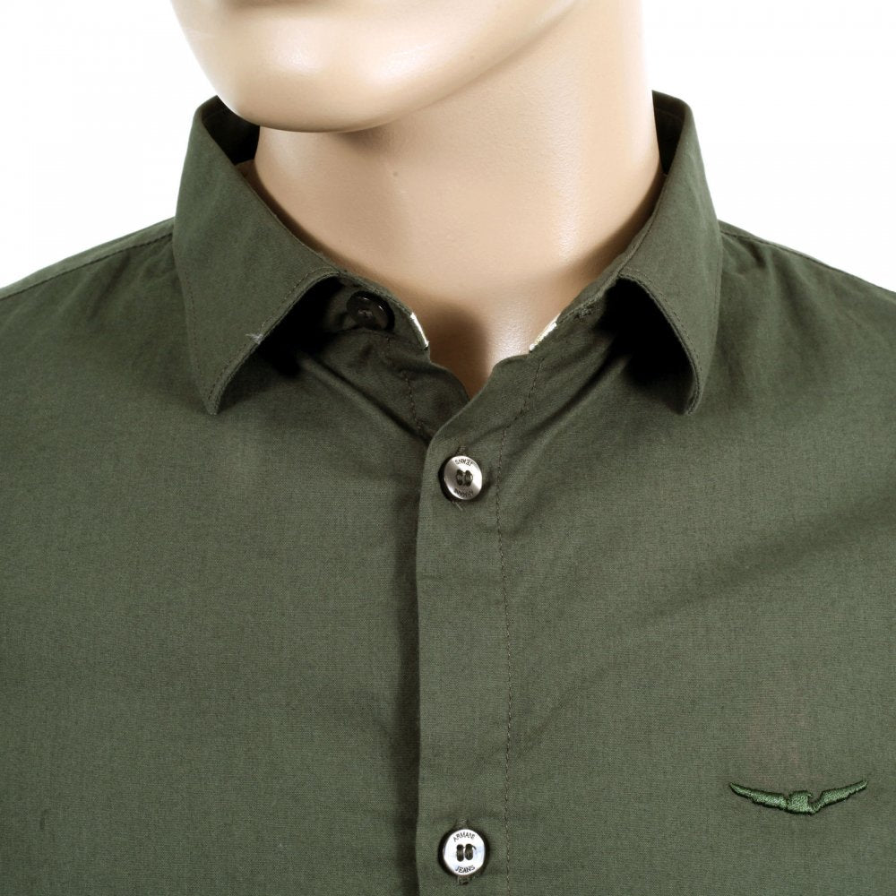 Mens Long Sleeve Green Stretch Cotton Slim Fit Shirt