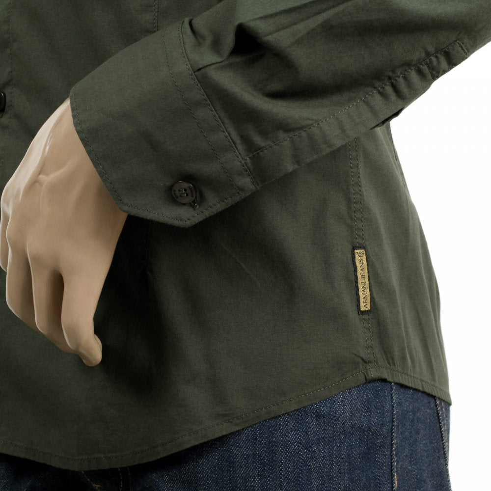 Mens Long Sleeve Green Stretch Cotton Slim Fit Shirt