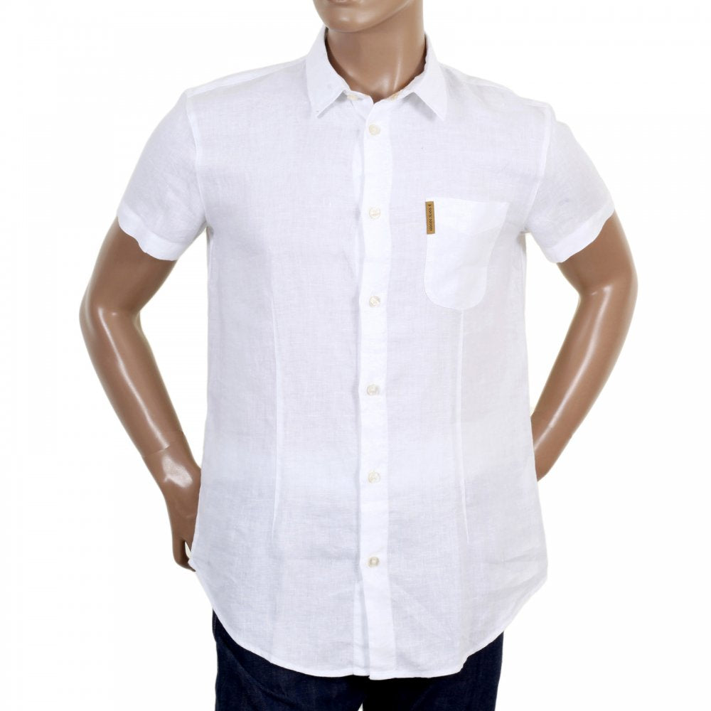 White Linen Short Sleeve Shirt for Men
