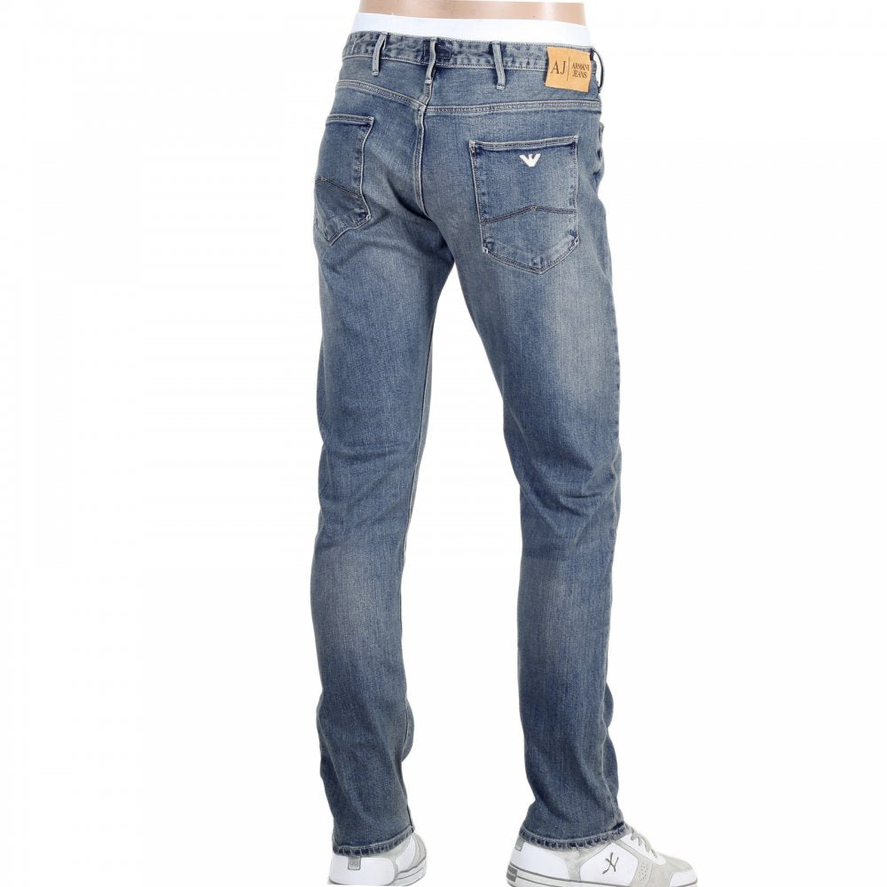 Mens Mid Blue Slim Fit Low Waist Tight Leg Comfort Stretch Denim Jeans
