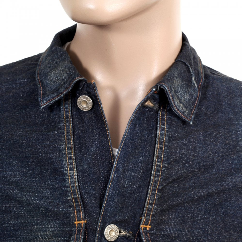 Dark Hard Wash Denim Fiction Romance 1930s Vintage Cut Larger Fit Work Jacket for Men SC12240H