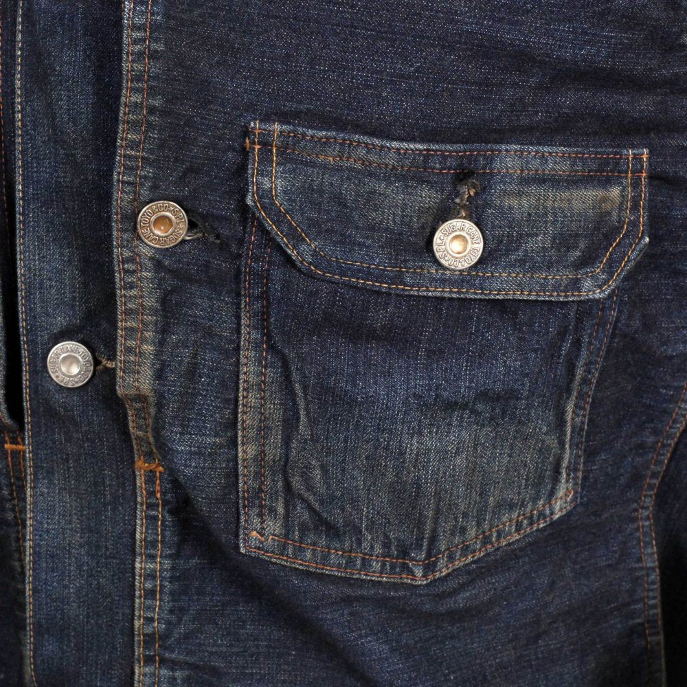 Dark Hard Wash Denim Fiction Romance 1930s Vintage Cut Larger Fit Work Jacket for Men SC12240H