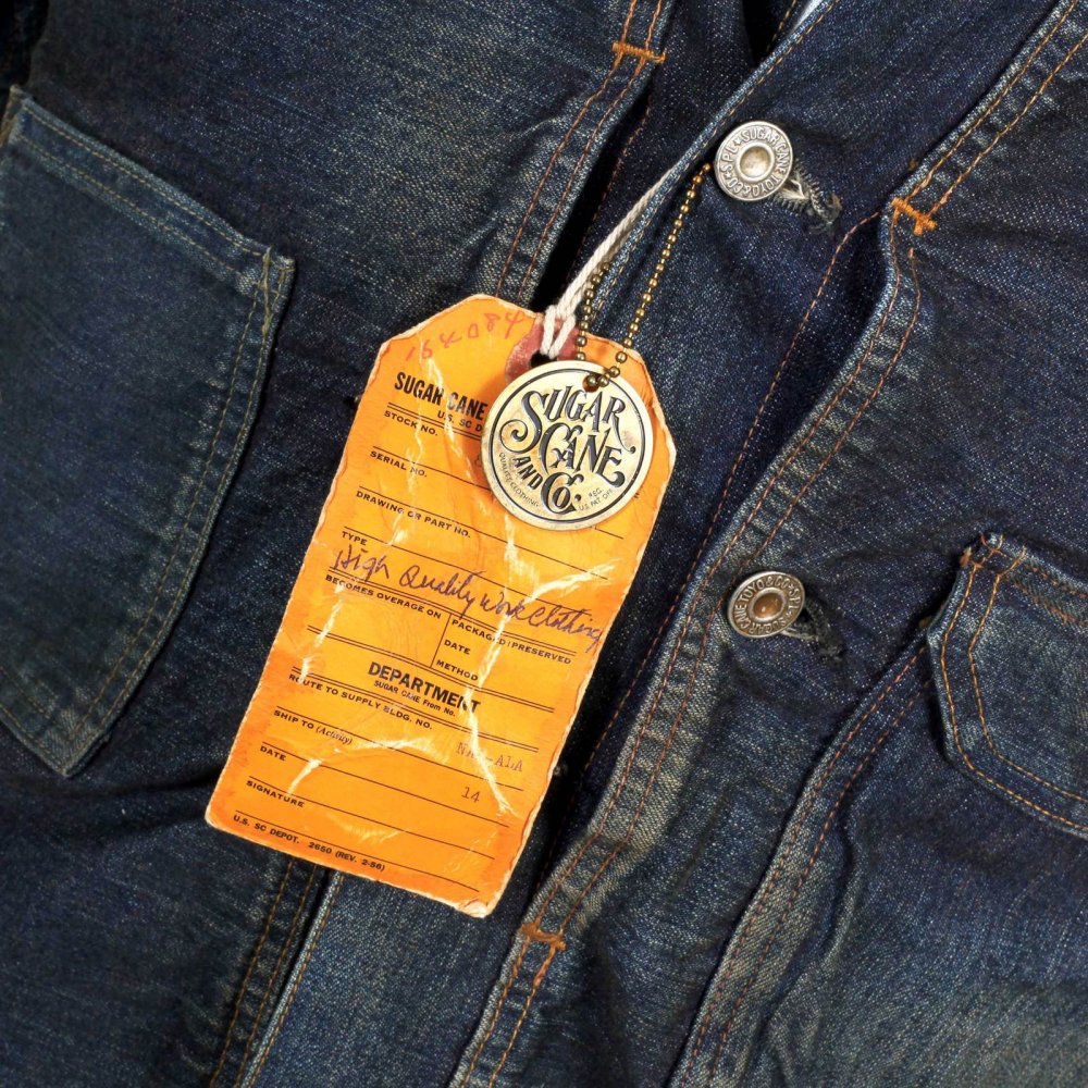 Dark Hard Wash Denim Fiction Romance 1930s Vintage Cut Larger Fit Work Jacket for Men SC12240H