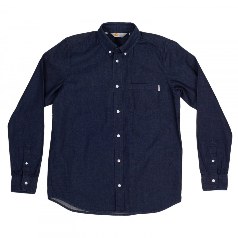 Civil Blue Rinsed Mens Cotton Long Sleeve Button Down Collar Slim Fit Shirt