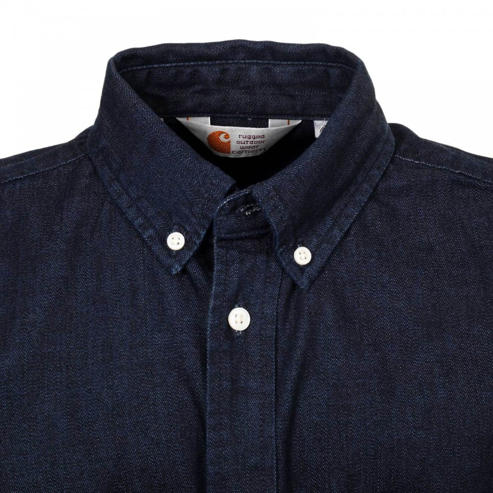 Civil Blue Rinsed Mens Cotton Long Sleeve Button Down Collar Slim Fit Shirt