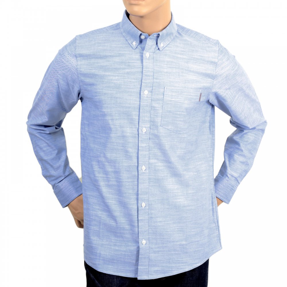 Mens Light Blue Cotton Oxford Slim Fit Shirt with Long Sleeve