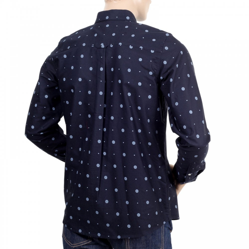 Mens Printed 100% Cotton Slim Fit Long Sleeve Shirt with Button Down Collar