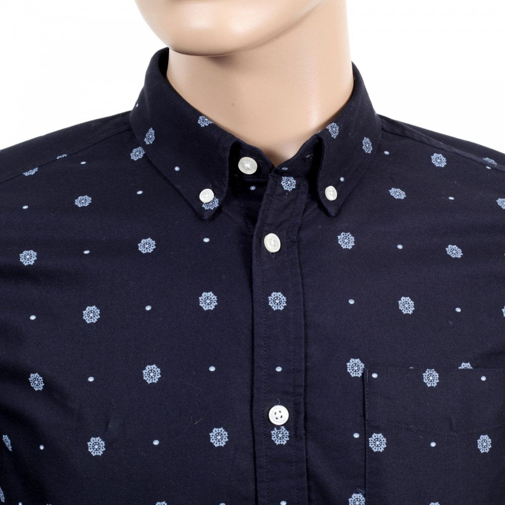 Mens Printed 100% Cotton Slim Fit Long Sleeve Shirt with Button Down Collar