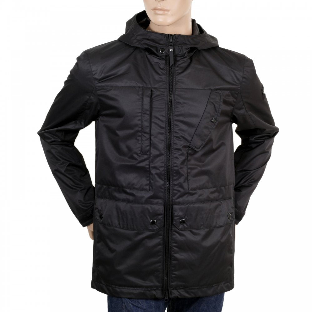 Mens Lightweight Regular Fit Black Hooded Storm Parka Jacket
