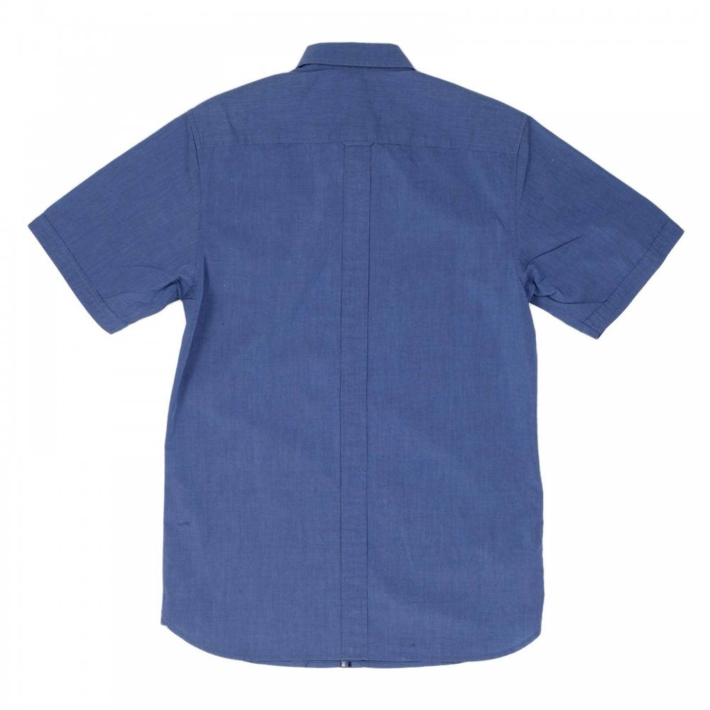 Mens Short Sleeve Slim Fit Mid Blue Shirt in Cotton