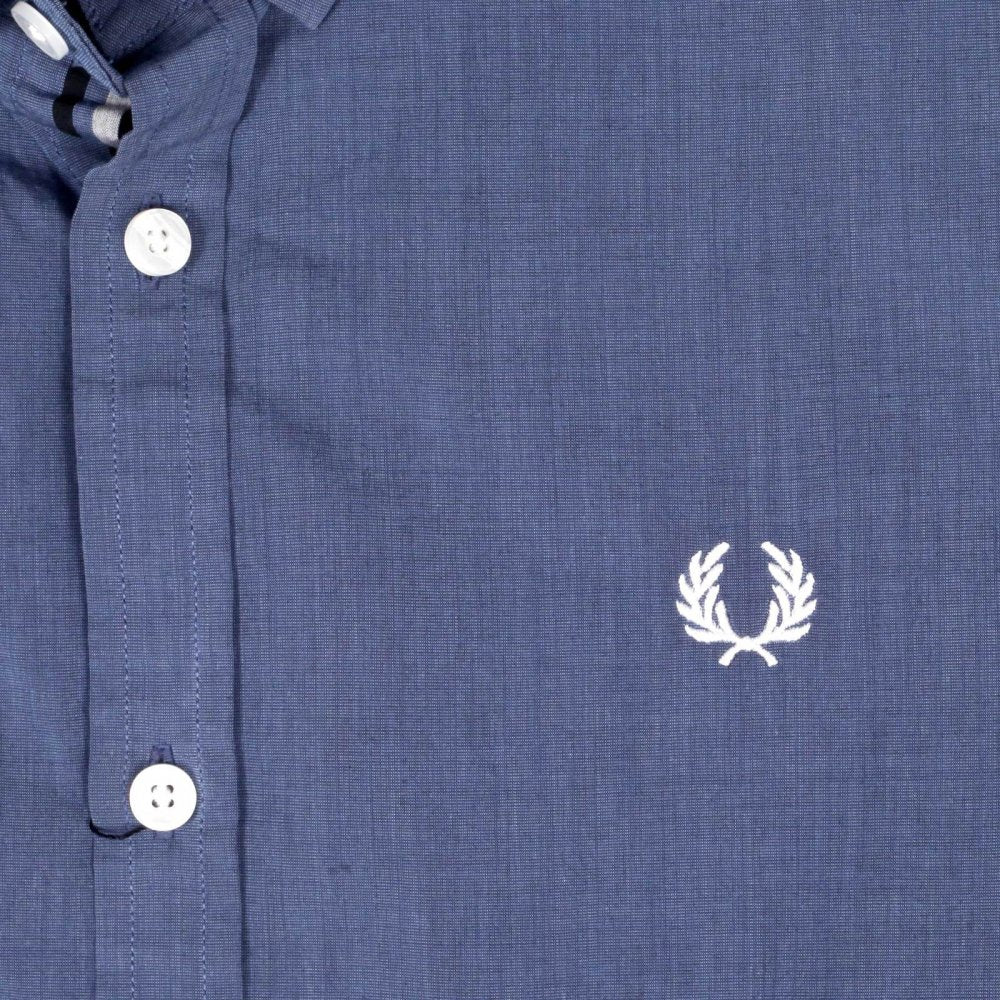 Mens Short Sleeve Slim Fit Mid Blue Shirt in Cotton