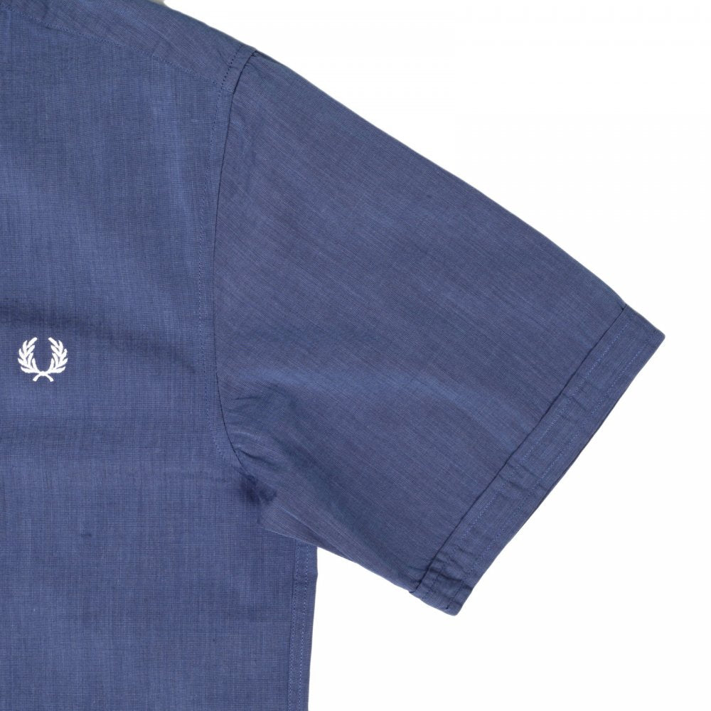 Mens Short Sleeve Slim Fit Mid Blue Shirt in Cotton