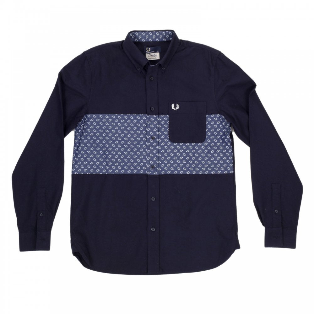 Mens Regular Fit Long Sleeve Button down Collar Shirt in Navy