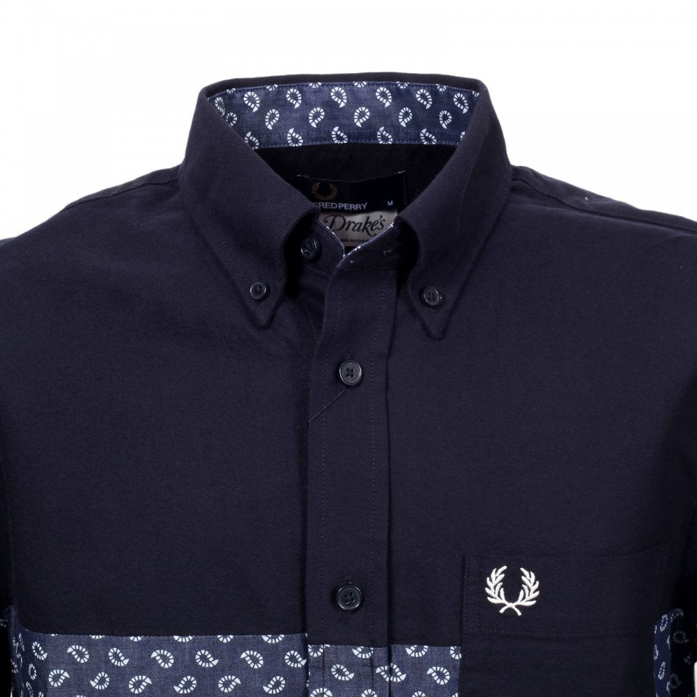 Mens Regular Fit Long Sleeve Button down Collar Shirt in Navy