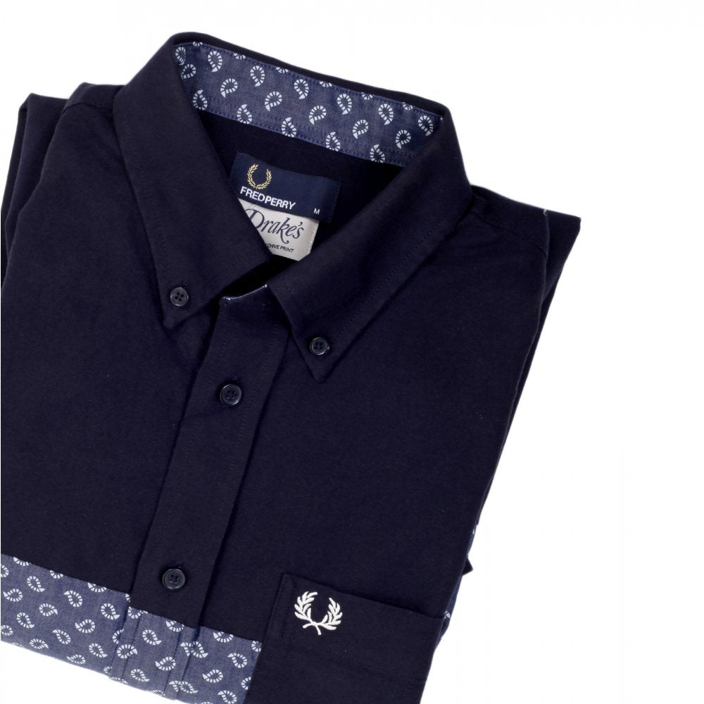 Mens Regular Fit Long Sleeve Button down Collar Shirt in Navy