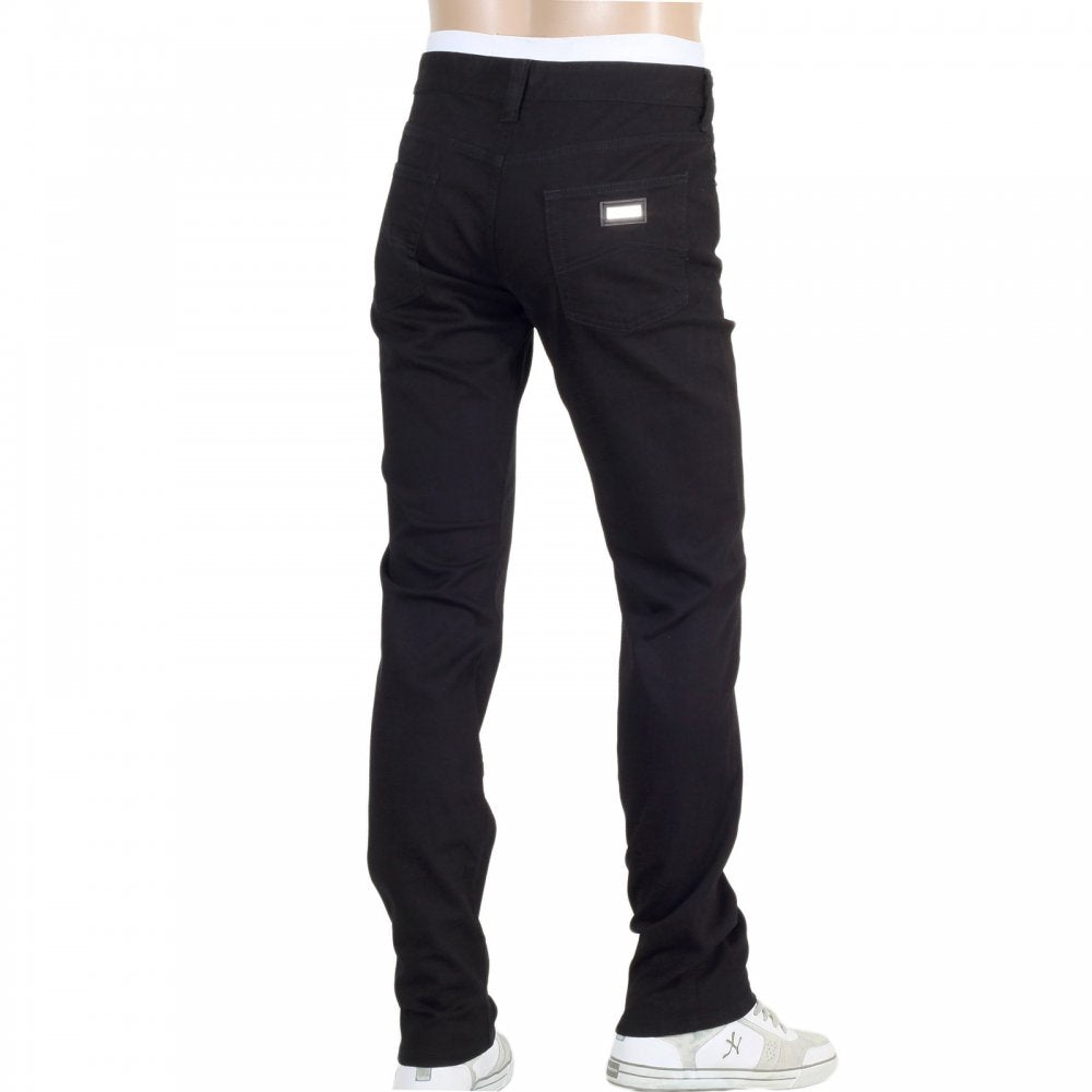 Mens Low Waist Narrow Leg Stretch Fabric Slim Fit Jeans in Black