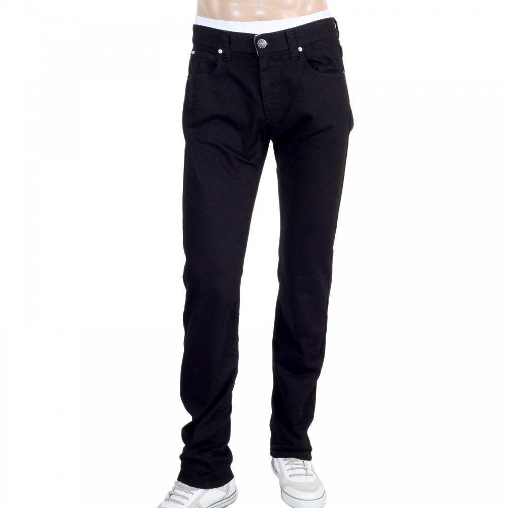 Mens Low Waist Narrow Leg Stretch Fabric Slim Fit Jeans in Black