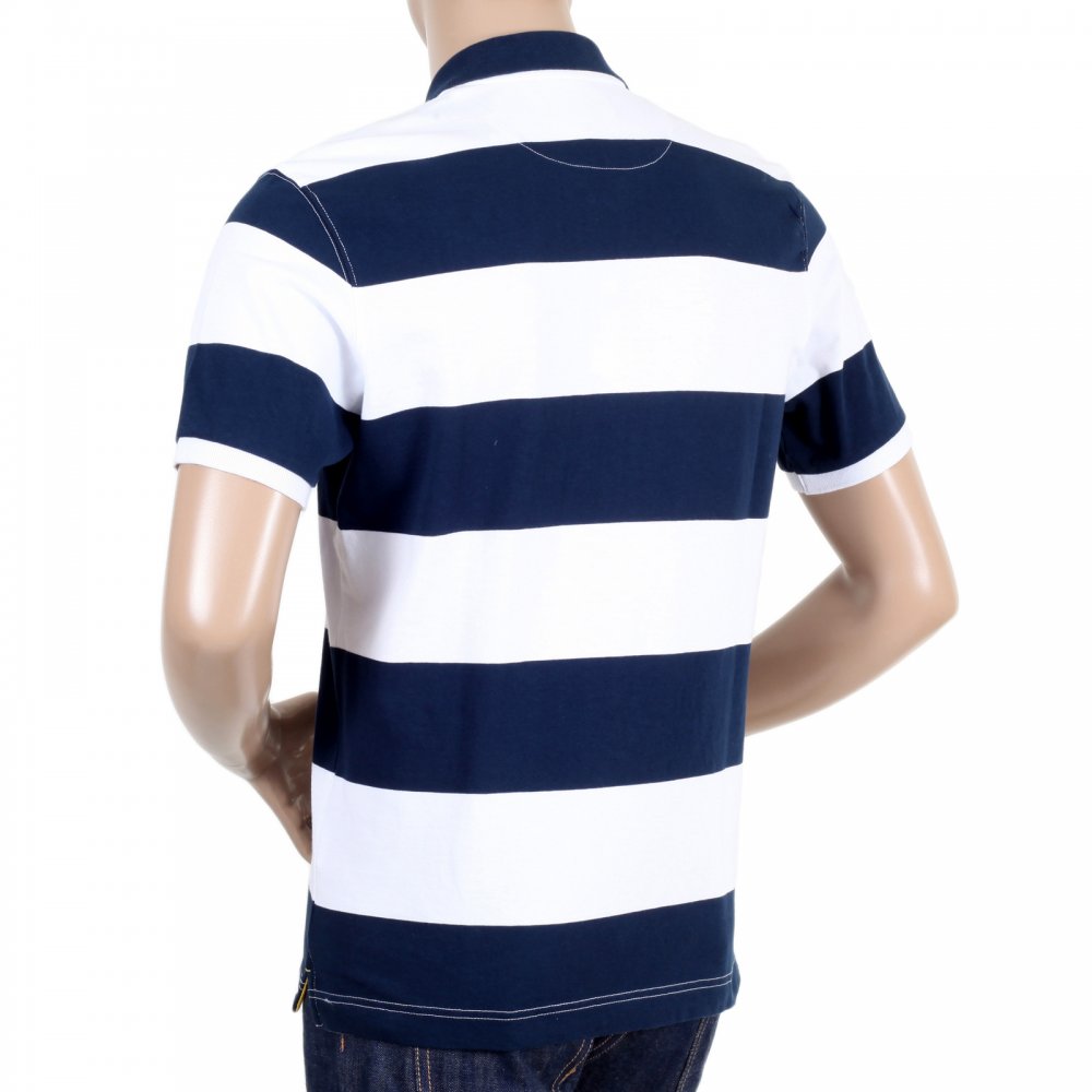 Mens Regular Fit Navy and Optic White Stripe Polo Shirt