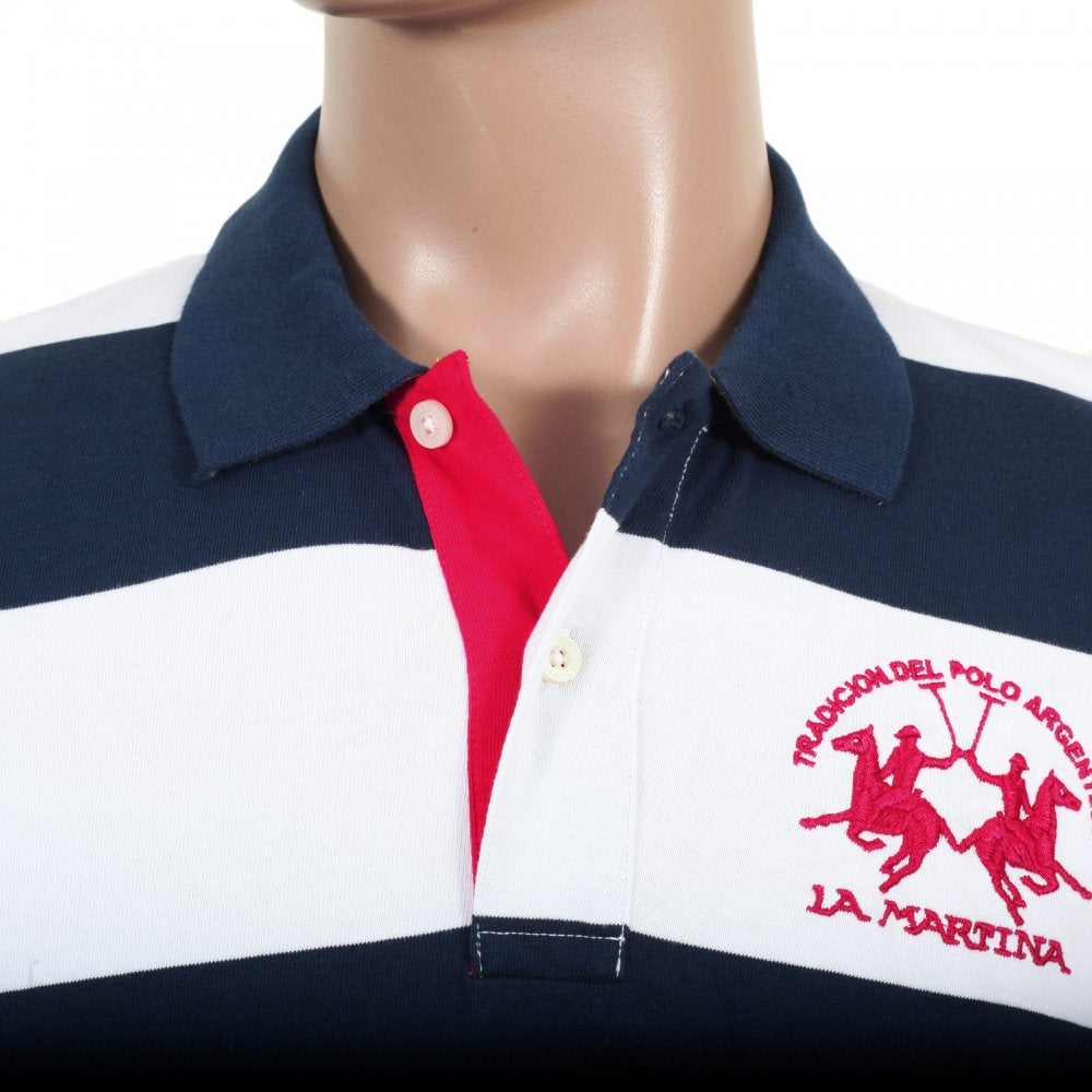 Mens Regular Fit Navy and Optic White Stripe Polo Shirt
