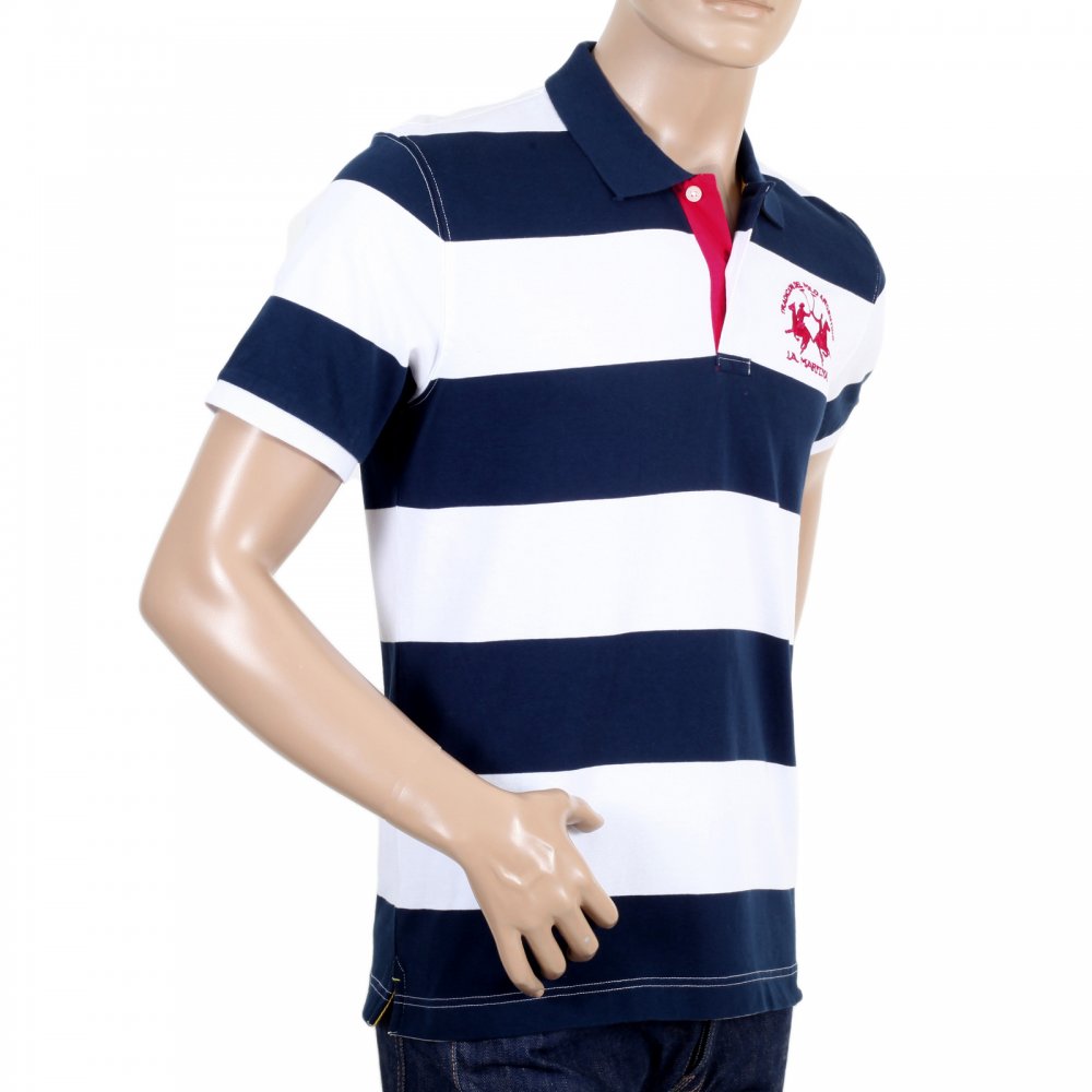 Mens Regular Fit Navy and Optic White Stripe Polo Shirt