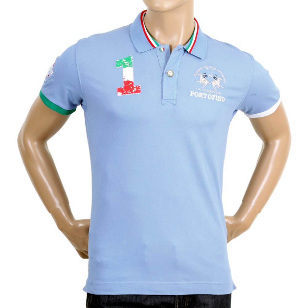 Mens Cornflower Blue Slim Fit Stretch Cotton Polo Shirt