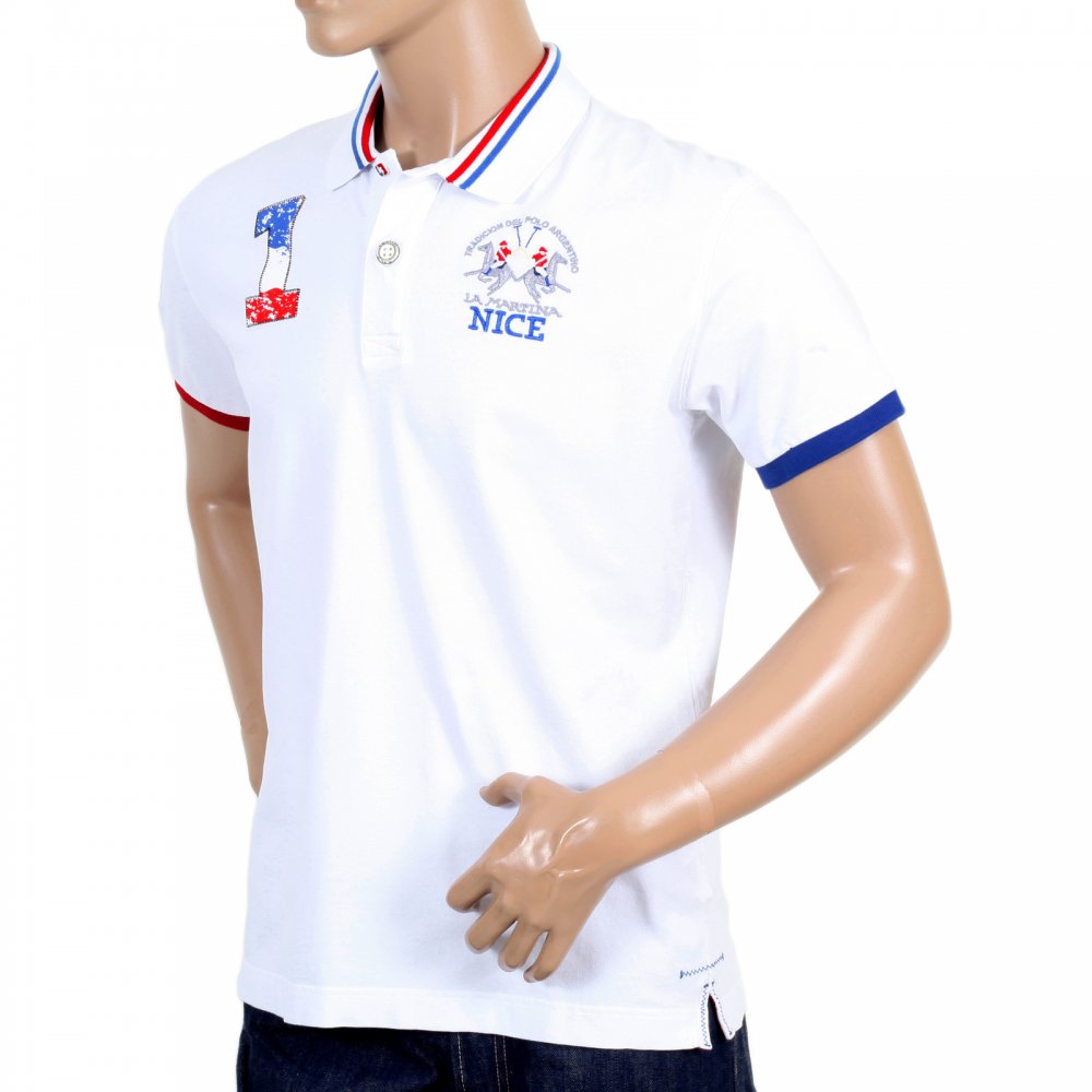 Mens Optic White Slim Fit Short Sleeve Cotton Polo Shirt
