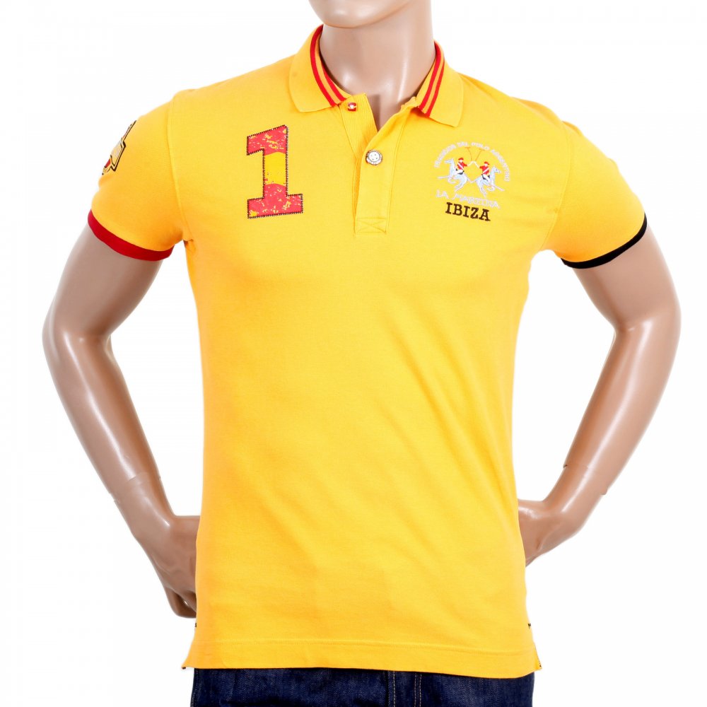 Mens Slim Fit Stretch Cotton Yellow Pique Polo Shirt