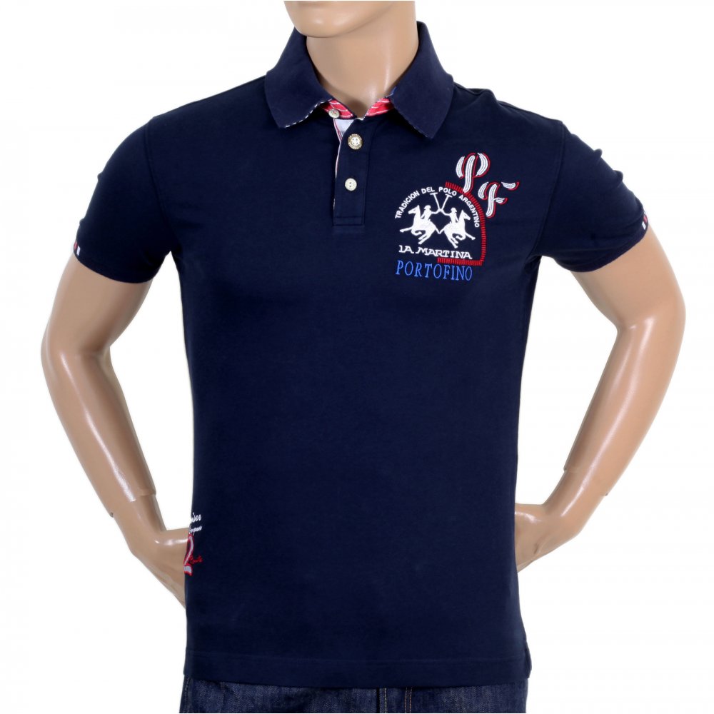 Mens Slim Fit Stretch Cotton Navy Comfort Polo Shirt