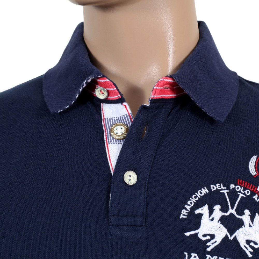 Mens Slim Fit Stretch Cotton Navy Comfort Polo Shirt