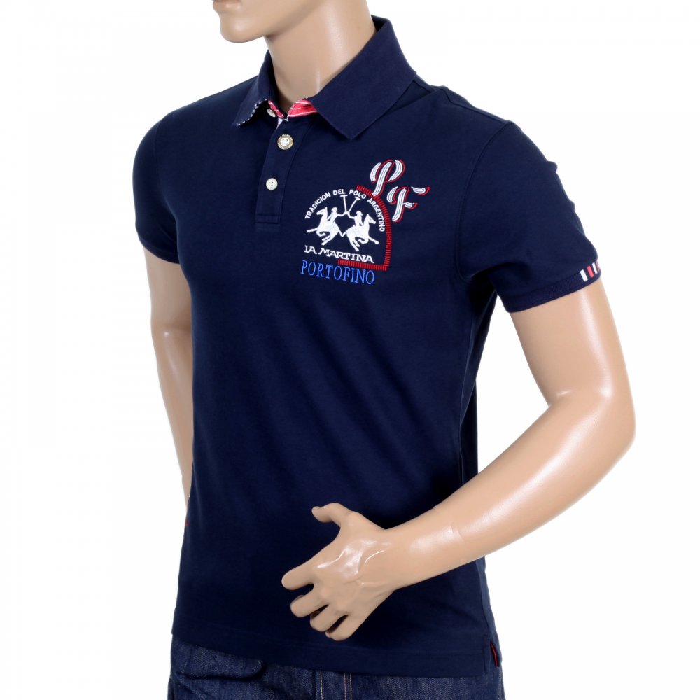 Mens Slim Fit Stretch Cotton Navy Comfort Polo Shirt