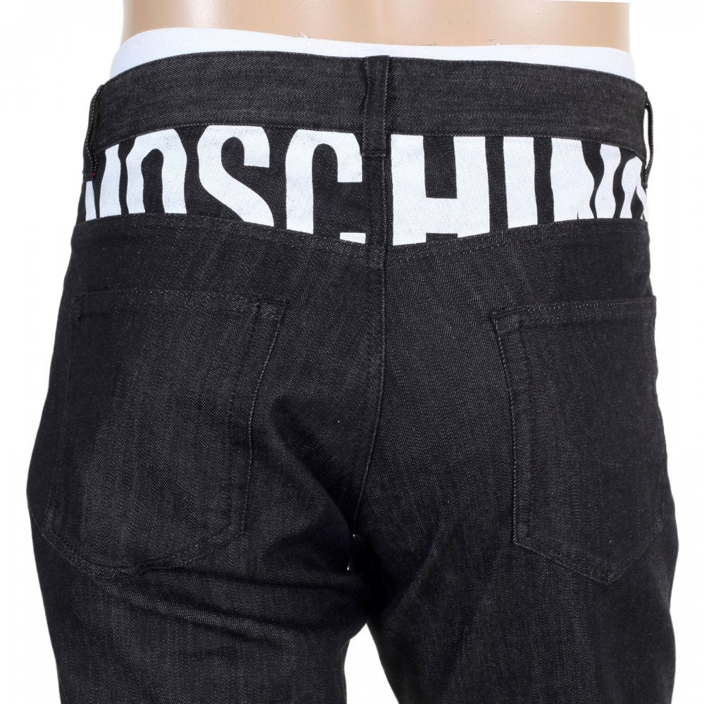 Mens Black Washed Stretch Comfort Denim Jeans