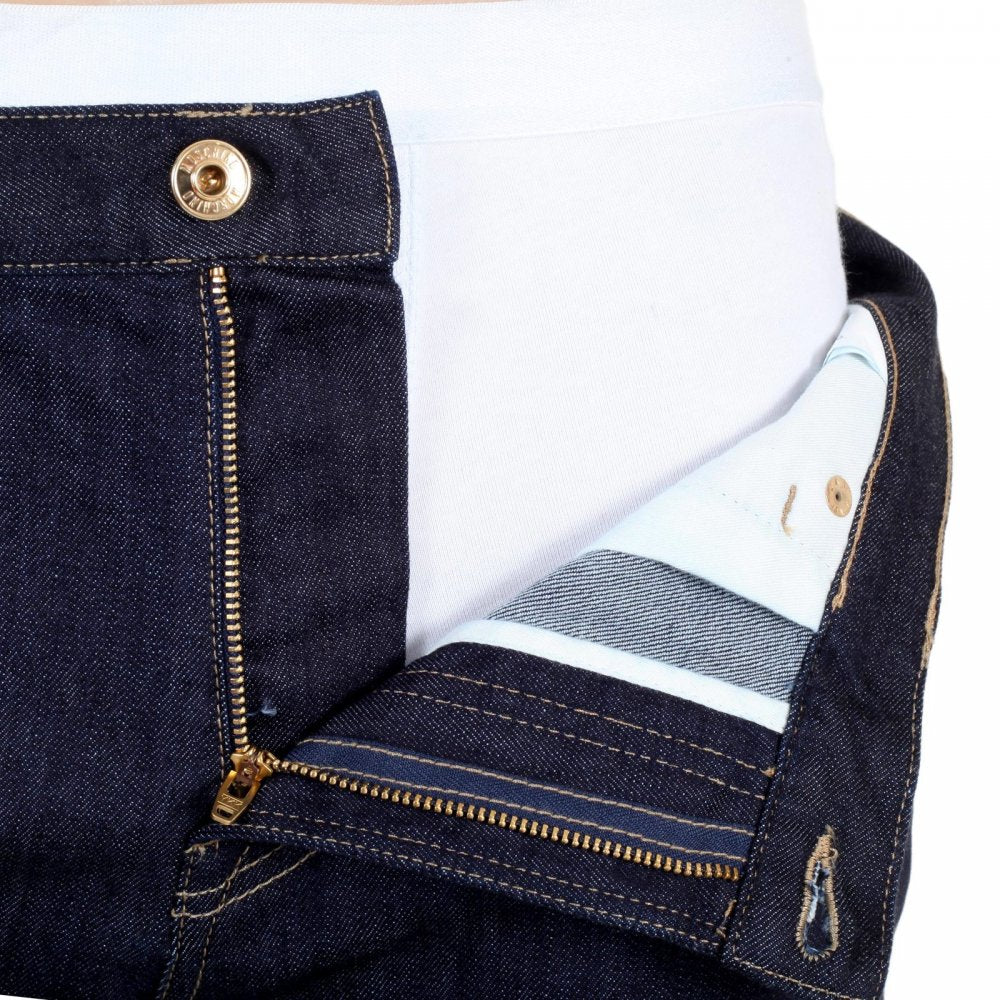Mens Dark Indigo Stretch Denim Jeans with Gold Logo