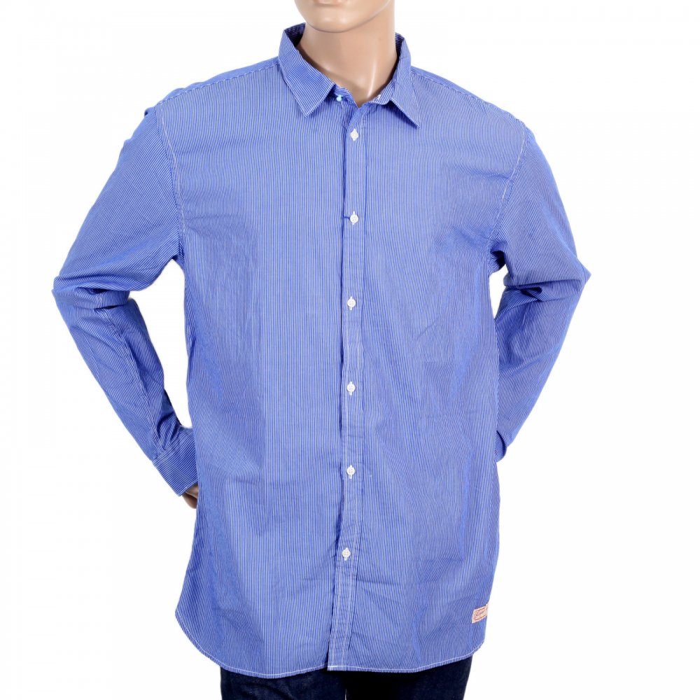 Mens 100% Cotton Blue and White Striped Shirt with Long Sleeve