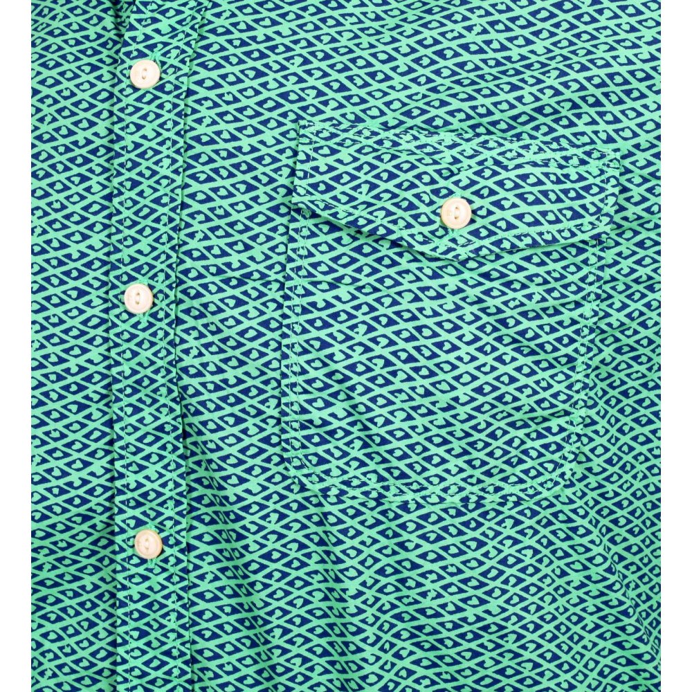 Mens Green and Navy Jacquard Cotton Regular Fit Printed Shirt