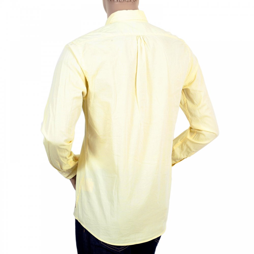 Mens Washed Yellow Cotton Button down Collar Long Sleeve Shirt