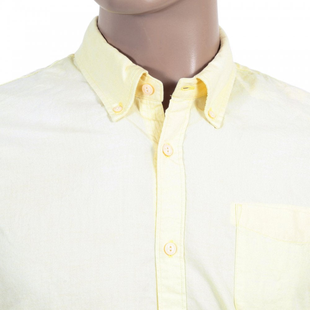 Mens Washed Yellow Cotton Button down Collar Long Sleeve Shirt