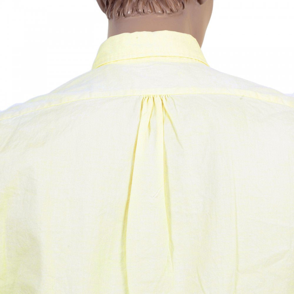 Mens Washed Yellow Cotton Button down Collar Long Sleeve Shirt