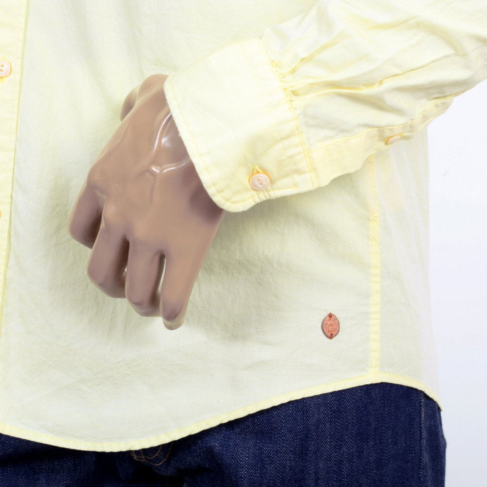 Mens Washed Yellow Cotton Button down Collar Long Sleeve Shirt