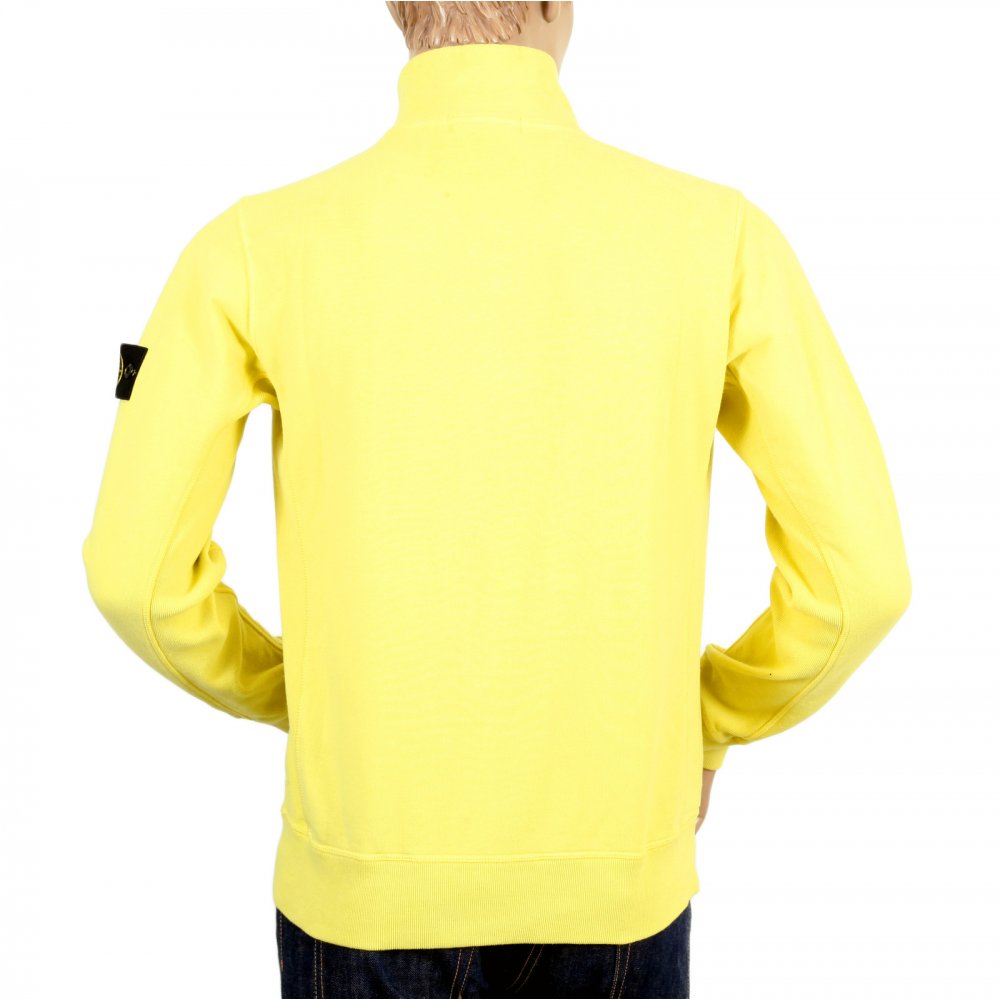 Mens Yellow Turtle Neck Regular Fit Zipped Cotton Sweatshirt