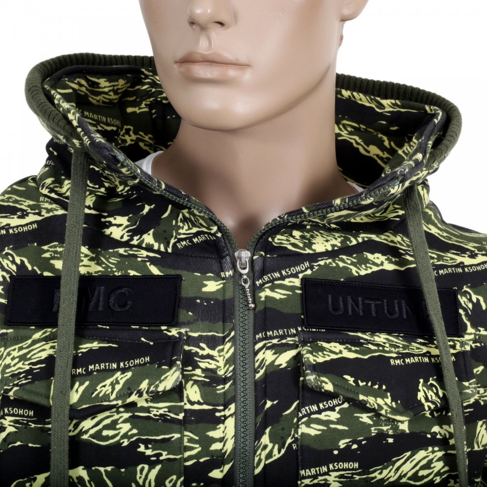 Green Vintage Camouflage Zipped Hooded Sweat Jacket
