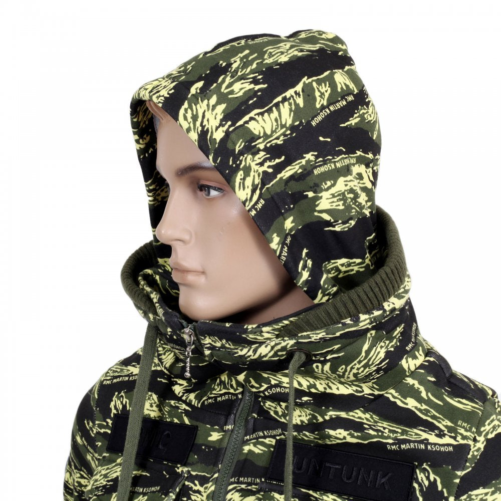Green Vintage Camouflage Zipped Hooded Sweat Jacket