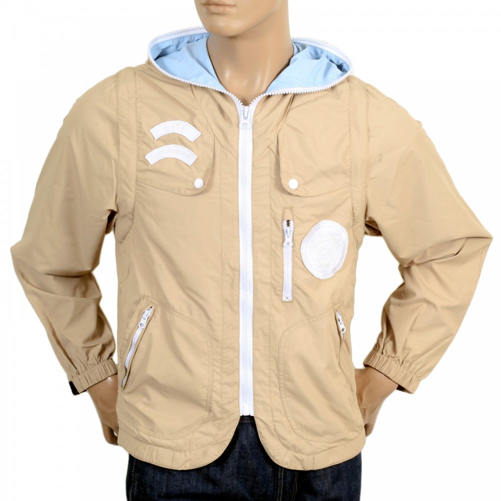 Beige Reversible Zipped Removable Sleeves Hooded Gilet
