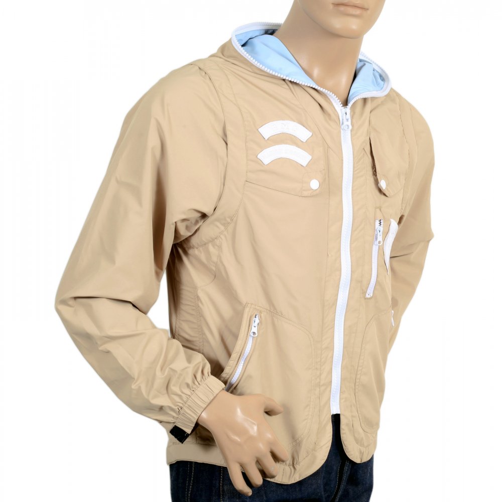 Beige Reversible Zipped Removable Sleeves Hooded Gilet