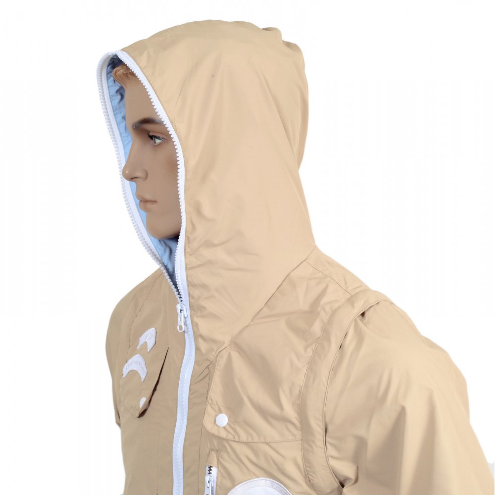 Beige Reversible Zipped Removable Sleeves Hooded Gilet