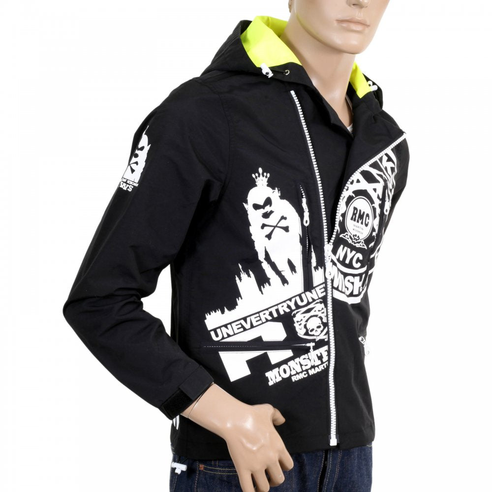 Black Hooded Regular Fit Zipped Monster Rider Jacket